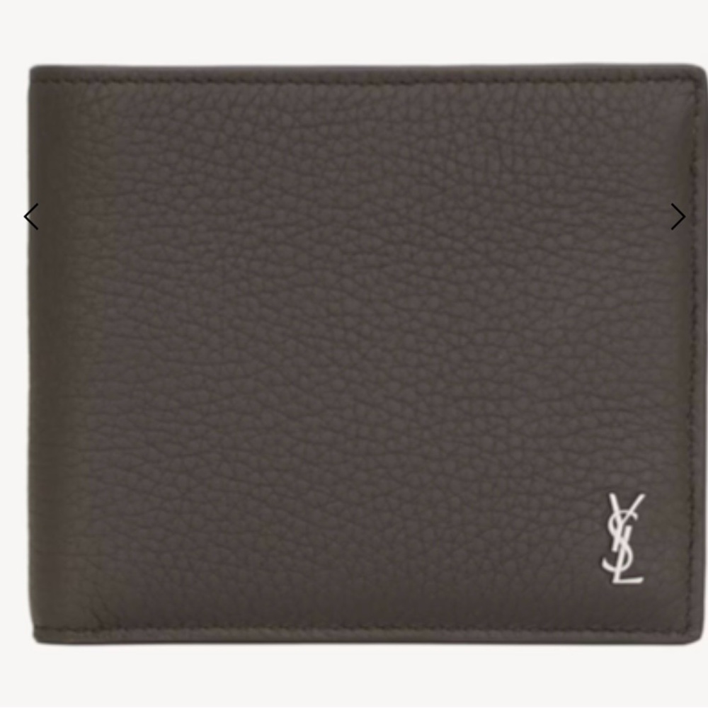 Saint Laurent Leather Bi-Fold Wallet Urban Gray/Dark Brown Eight Card Slots NEW